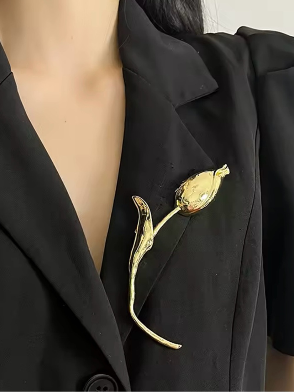 Gold Tulip Brooch Pin - Elegant Women’s Jewelry. 5 inches